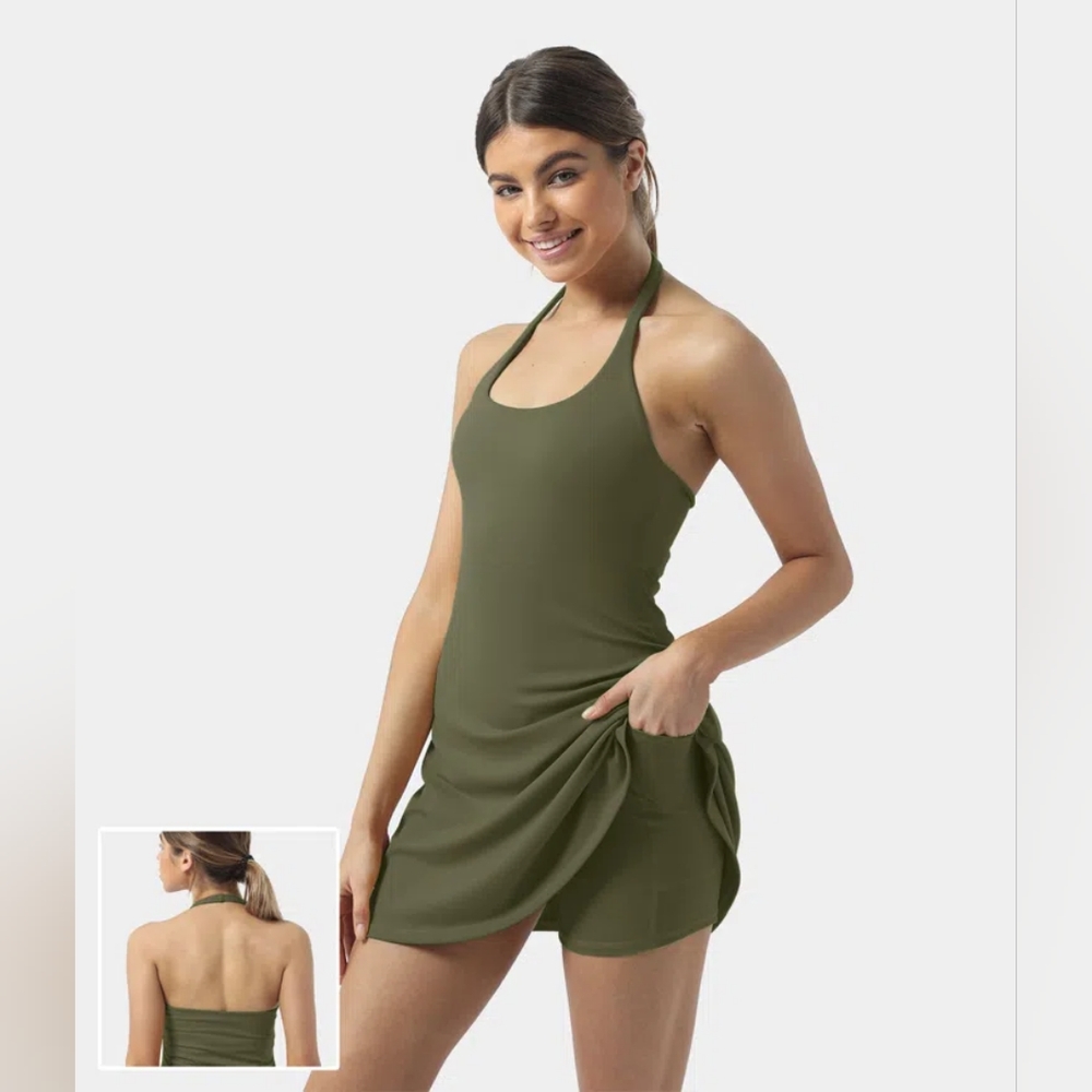 Halara Athlesiure Moss Green Everyday Halter Dress - Small